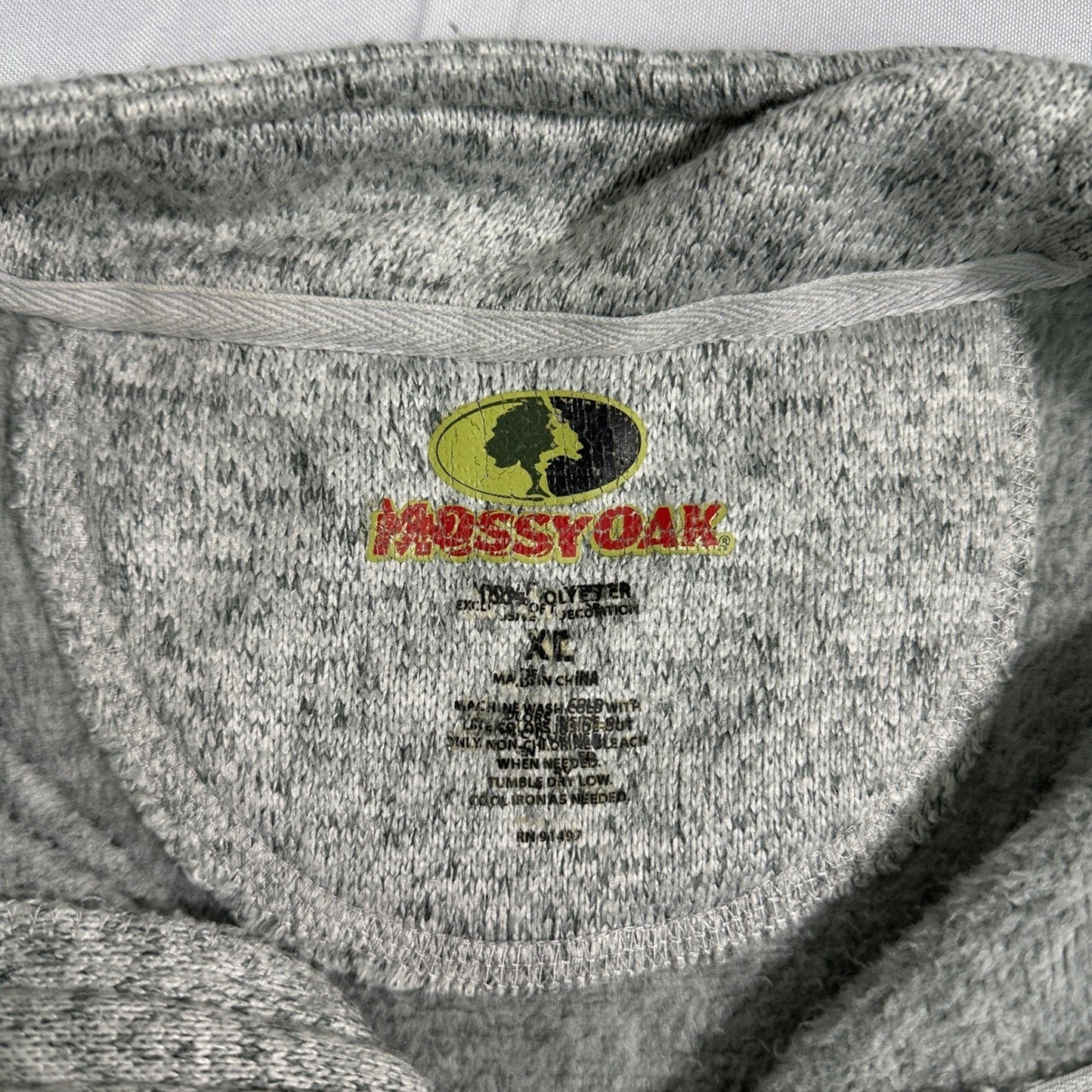 Mossy Oak Mens XL Quarter Zip Sweater Fleece Pullover Grey Heather Outdoor