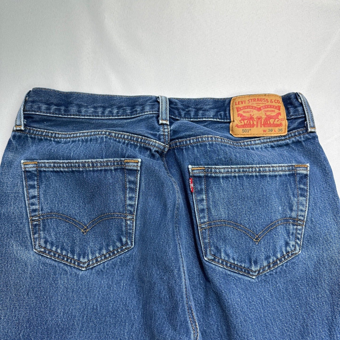 Levis 501 Original Fit Mens Blue Distressed Straight Leg Jeans W36 L36 501-0115