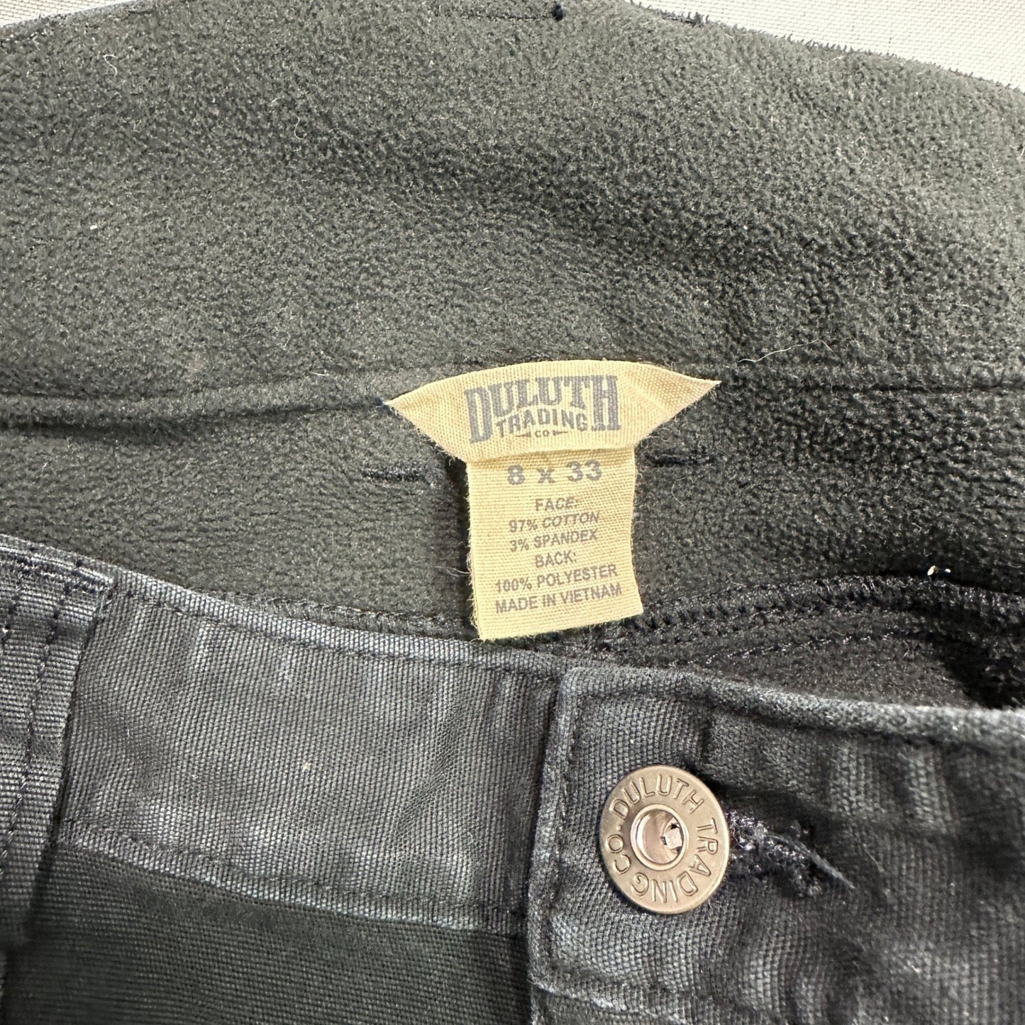 Duluth Trading Co Womens 8x33 Black Fleece Lined Cargo Pants Stretch Bootcut