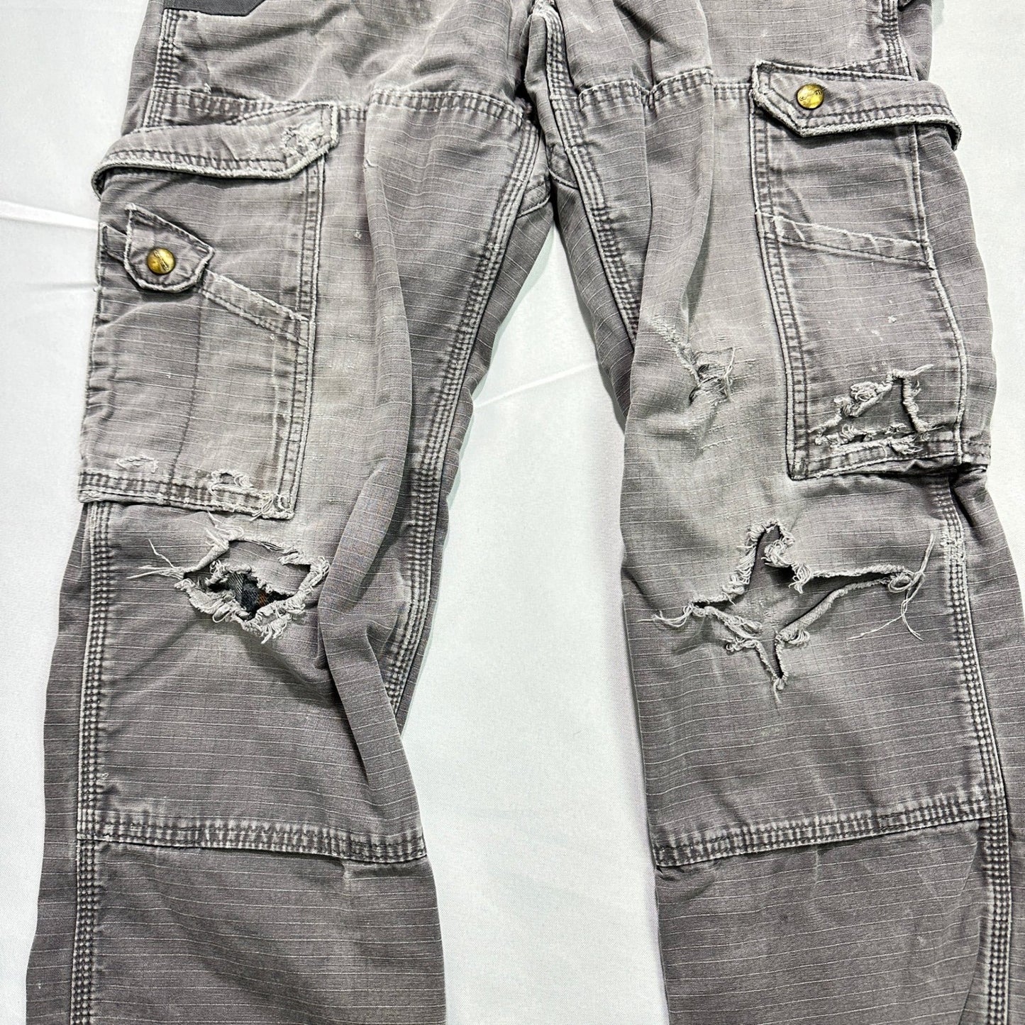 Carhartt Ripstop Cargo Pants Mens 31x30 Gray Distressed Thrashed Workwear Y2K