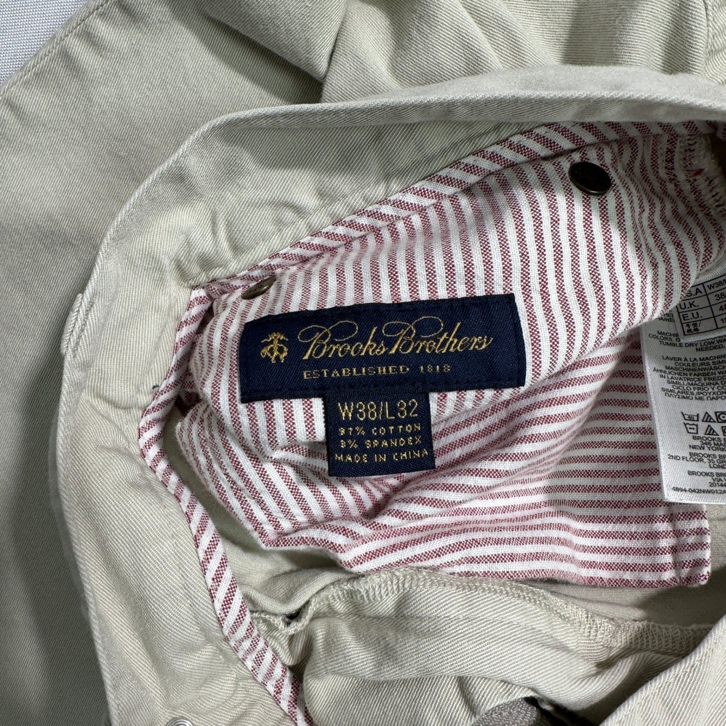 Brooks Brothers Chino Pants 38x32 Stone Khaki Stretch Cotton Cargo Style