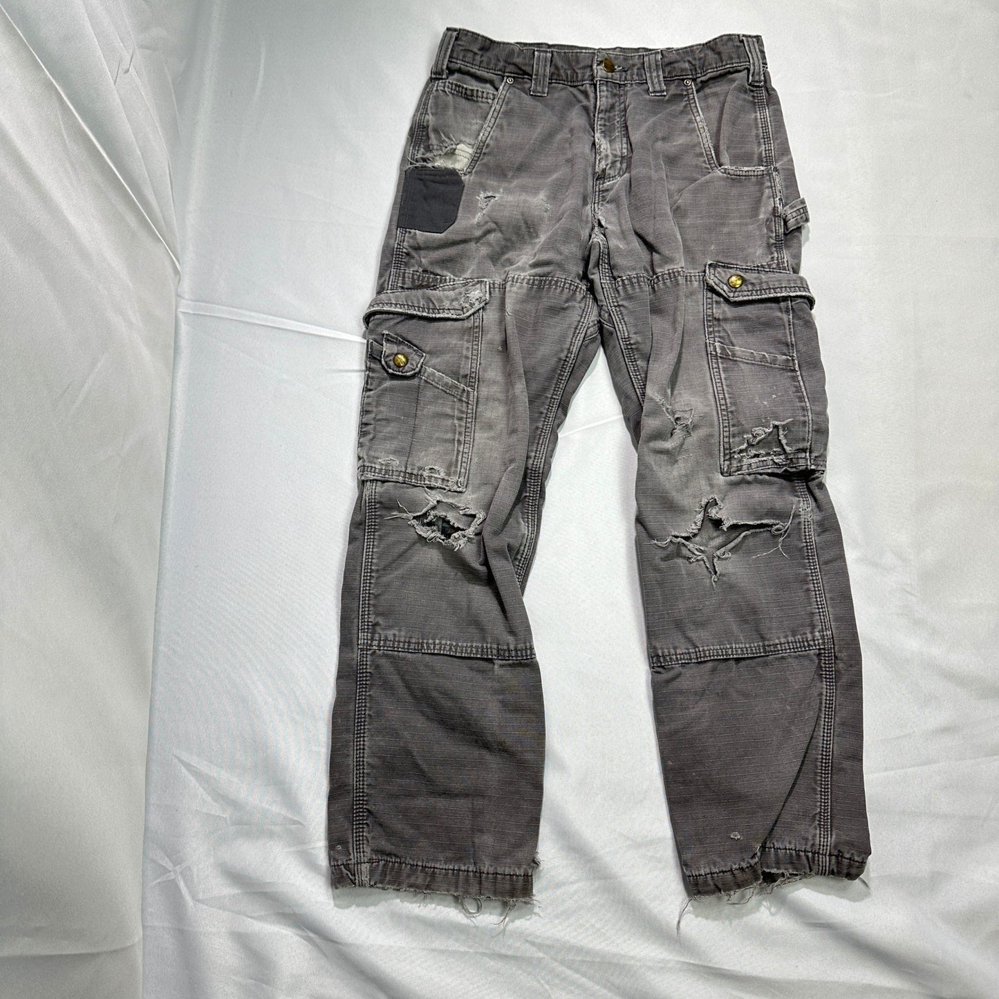 Carhartt Ripstop Cargo Pants Mens 31x30 Gray Distressed Thrashed Workwear Y2K
