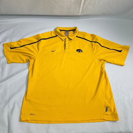 Nike Team Iowa Hawkeyes Polo Shirt Mens XL Gold Black Fit Dry NCAA Football