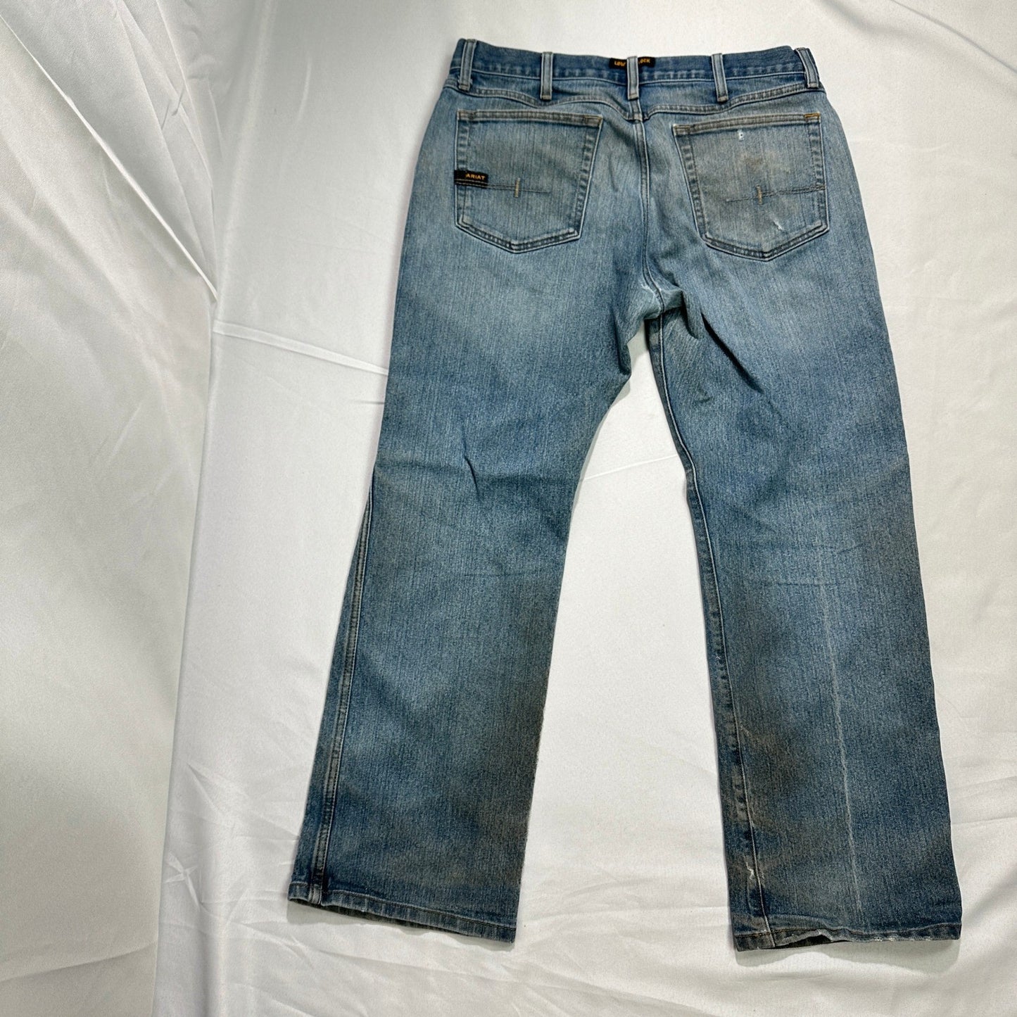 Ariat Rebar M4 Relaxed Boot Jeans Mens 34x30 Blue Distressed Workwear Rugged