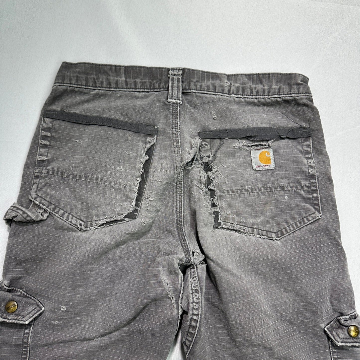 Carhartt Ripstop Cargo Pants Mens 31x30 Gray Distressed Thrashed Workwear Y2K