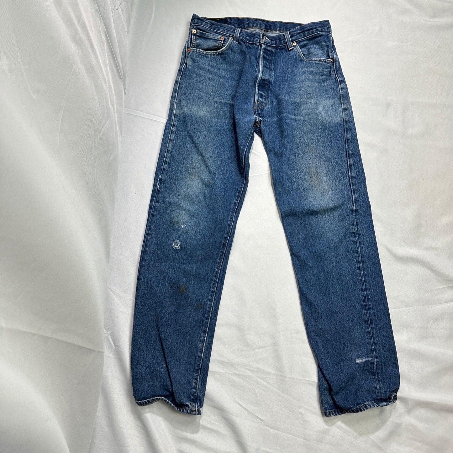 Levis 501 Original Fit Mens Blue Distressed Straight Leg Jeans W36 L36 501-0115