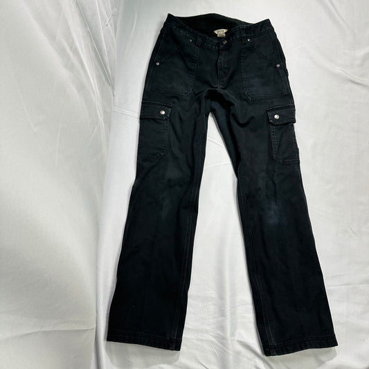 Duluth Trading Co Womens 8x33 Black Fleece Lined Cargo Pants Stretch Bootcut