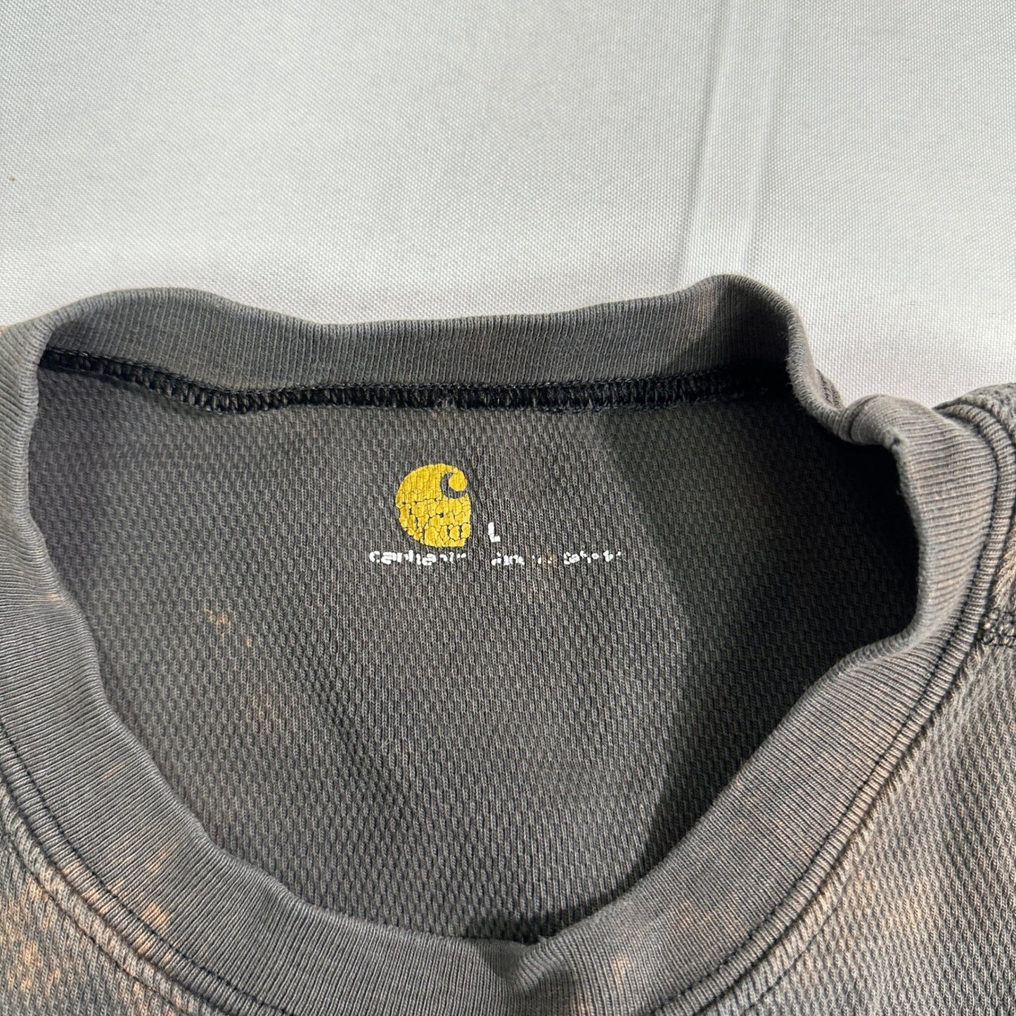 Carhartt Force Mens L Thermal Shirt Bleach Stained Distressed Worn Black Brown