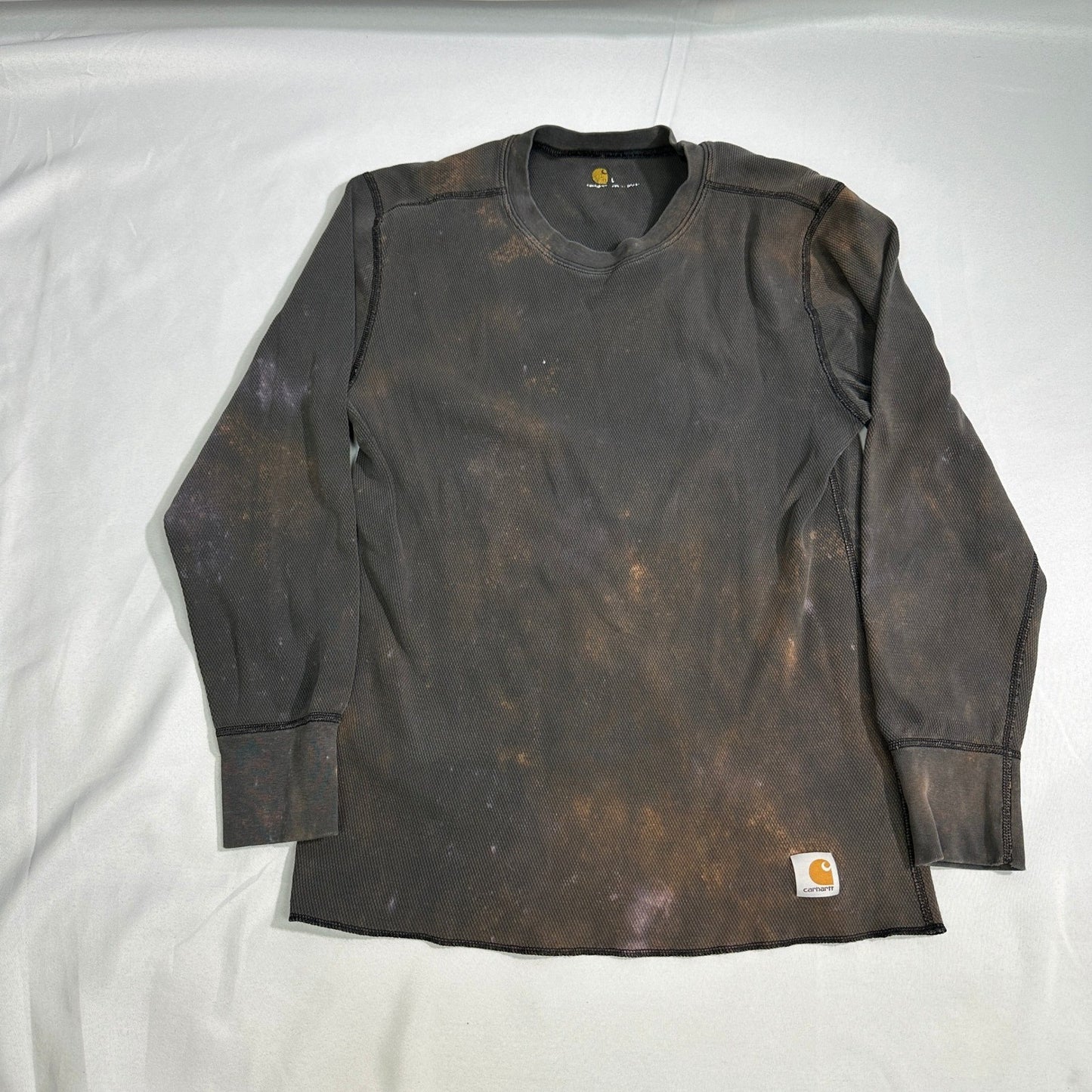 Carhartt Force Mens L Thermal Shirt Bleach Stained Distressed Worn Black Brown
