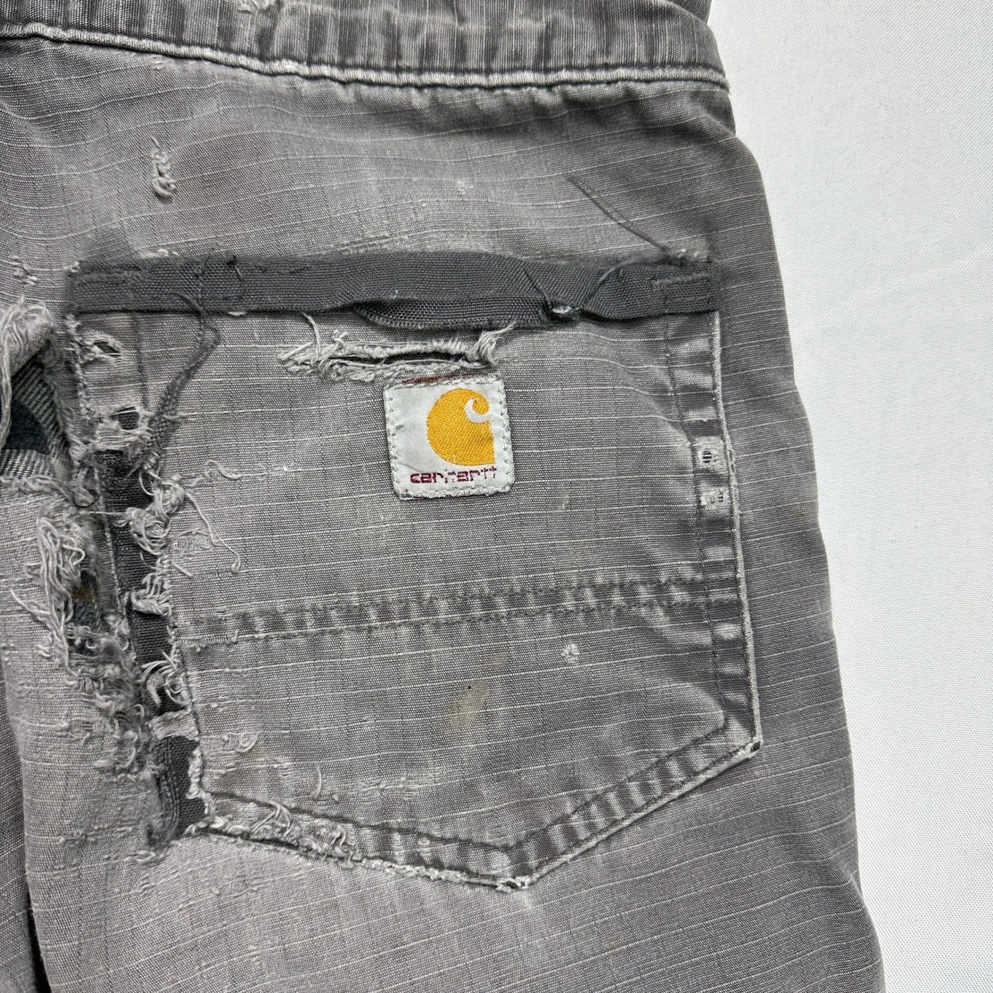 Carhartt Ripstop Cargo Pants Mens 31x30 Gray Distressed Thrashed Workwear Y2K