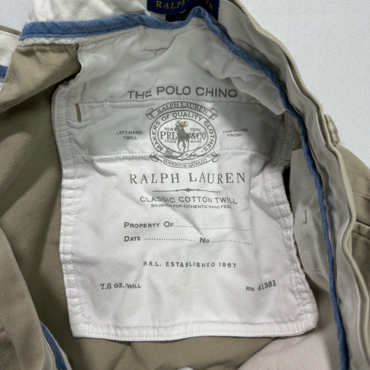 Polo Ralph Lauren Classic Fit Chino Mens 38x34 Khaki Tan Cotton Twill Pants