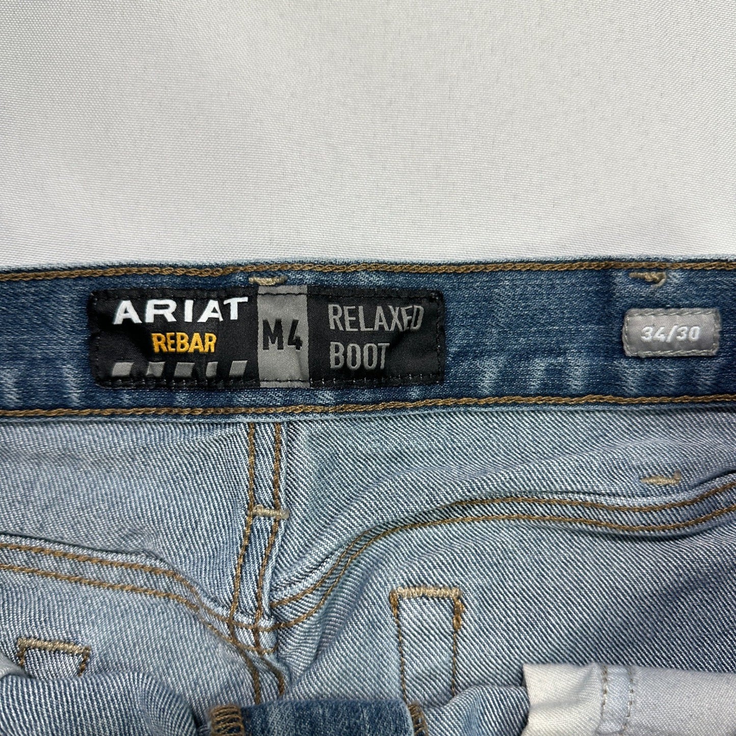 Ariat Rebar M4 Relaxed Boot Jeans Mens 34x30 Blue Distressed Workwear Rugged