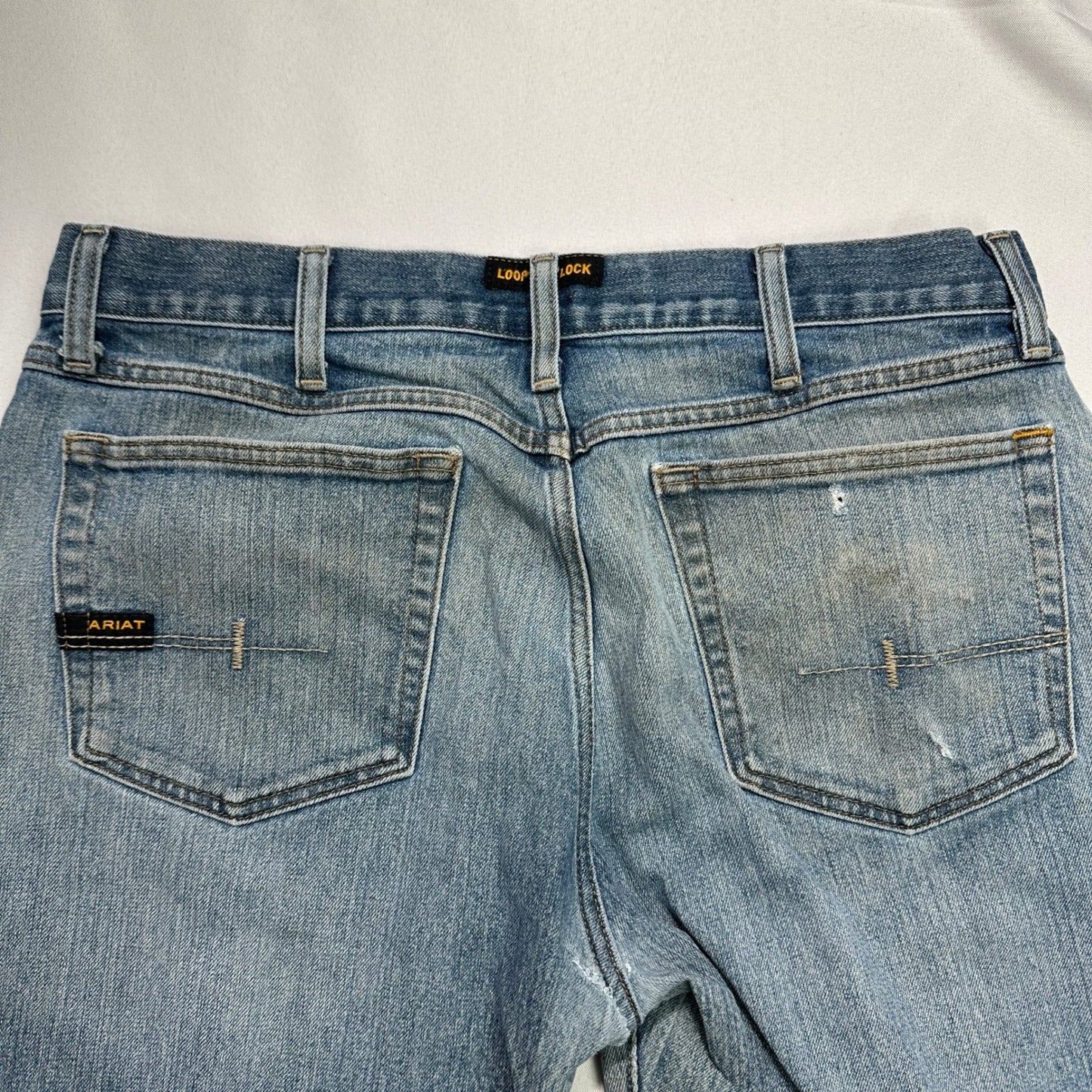 Ariat Rebar M4 Relaxed Boot Jeans Mens 34x30 Blue Distressed Workwear Rugged