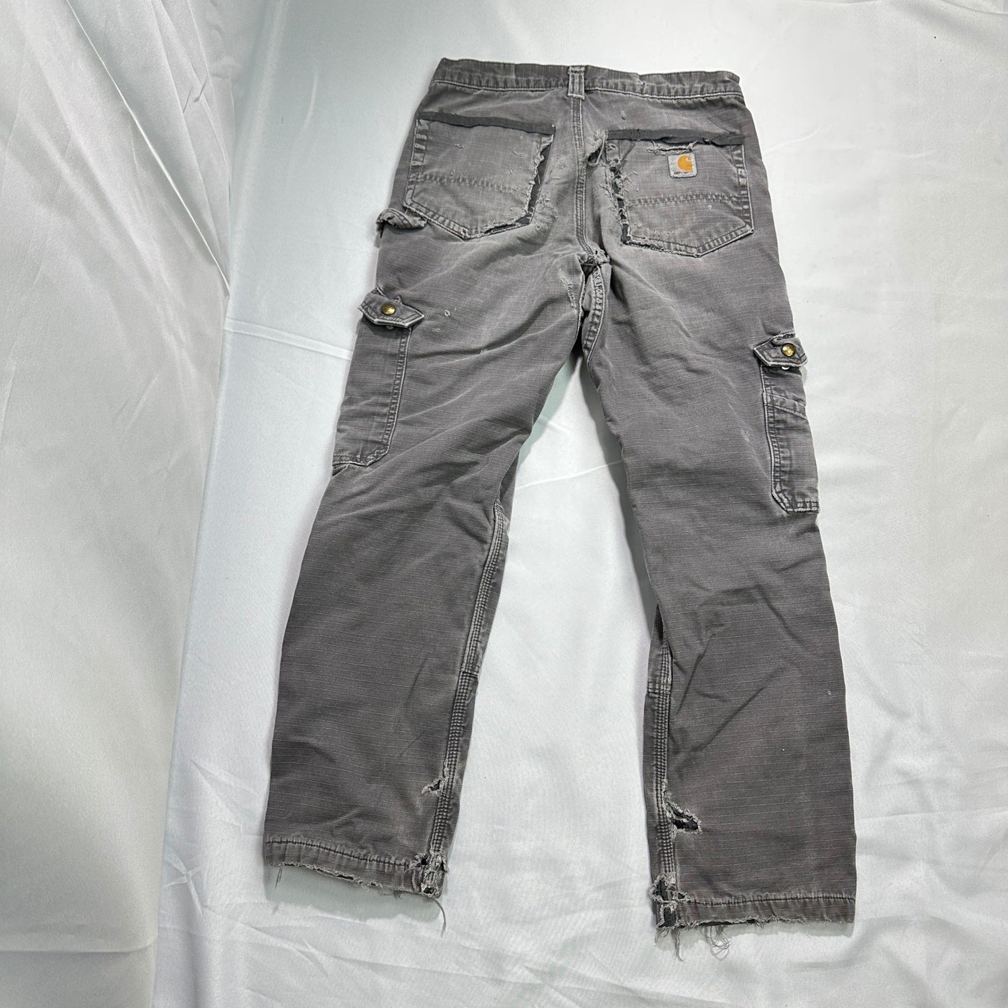 Carhartt Ripstop Cargo Pants Mens 31x30 Gray Distressed Thrashed Workwear Y2K
